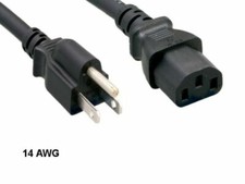 6FT Black AC Power Cord Wall to PC Cable 14AWG SJT 300V US