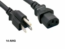 6FT Black AC Power Cord Wall to PC Cable 14AWG SJT 300V US