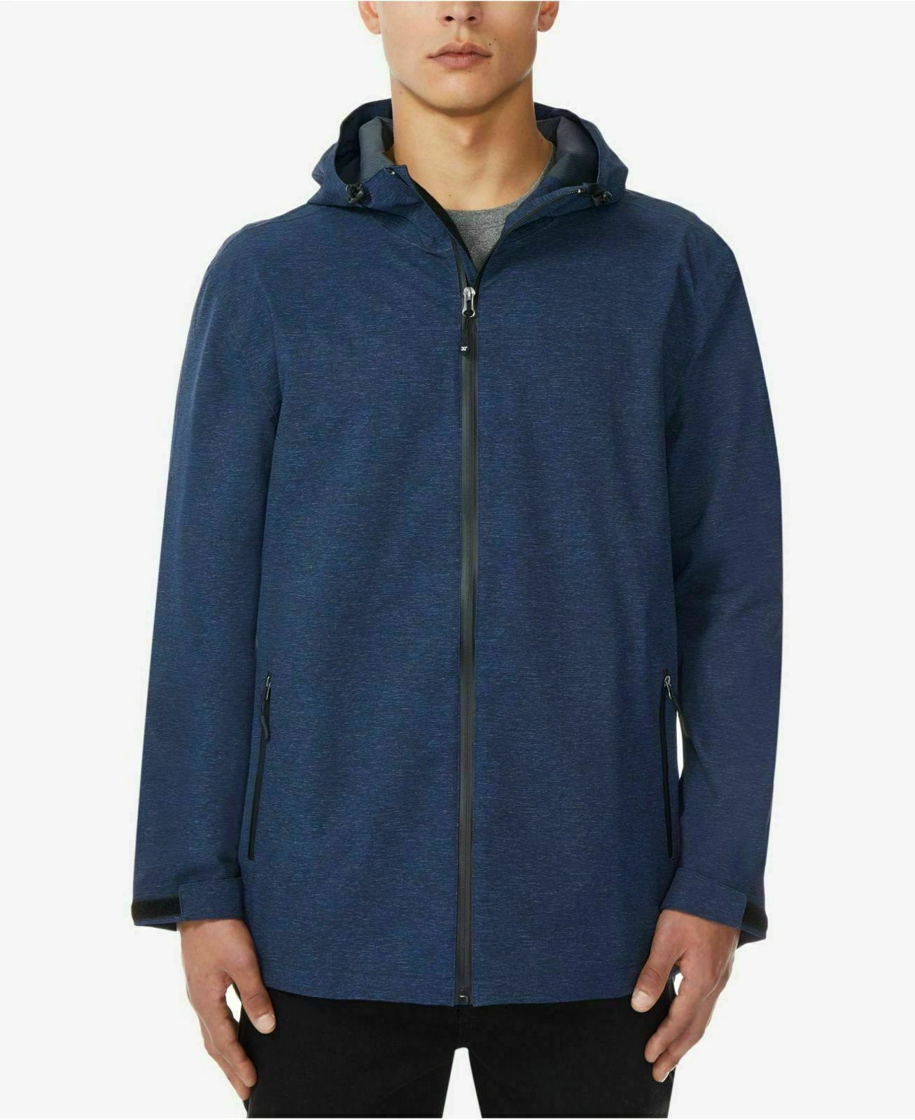 32 Degrees Men's Storm Tech Full-Zip Hooded Rain Jacket, Indigo Melange, XS