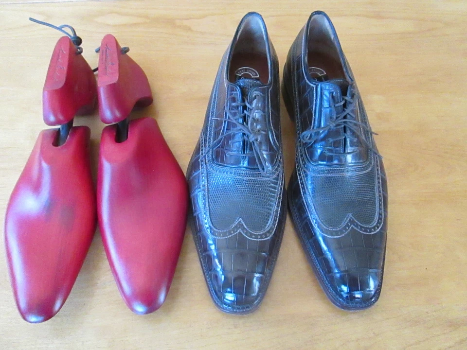 Men's a.testoni Black Label Exotic Skin CROCODILE WINGTIP Shoes 11 usa - Image 2 of 4