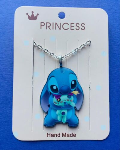 Cute Stich From Lilo + Stich Necklace 18" Silver Chain Girls Pendant