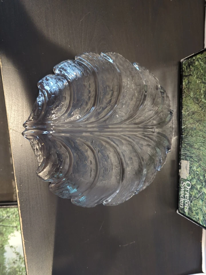 Orrefors Suecia "Eden" Plato de Vidrio Hoja Ovalado 10" Juego de 2 Sin astillas ni grietas Foto 3 de 4