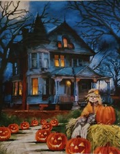 Digitally Printed Halloween Scene Fabric Pane...