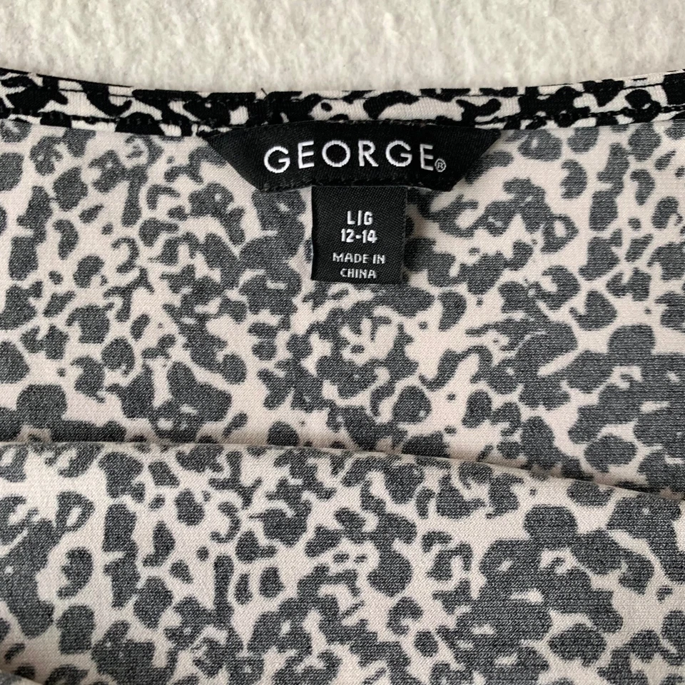 Vestido George elástico para mujer L grande 12-14 negro blanco calce acampanado lazo elástico Foto 4 de 4