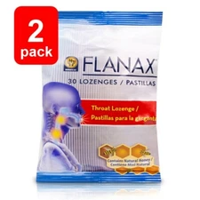 2 Pack -FLANAX Throat Cough Drop Lozenges Cough Suppressant Natural Honey 30 ct