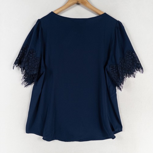 Blusa Top Montgomery Post Stitchfix Talla Mediana Azul Marino Ribete de Encaje Romántico Nueva - Imagen 3 de 8