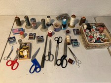 Vintage Sewing Lot Thread Spools Scissors Tomato Pin Cushion McCall  s Floral