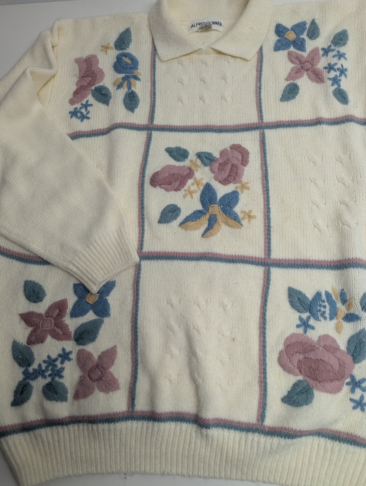 Alfred Dunner Vintage Floral Grandma Pullover Sweater M Cozy Cottage Core Retro