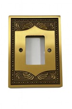 Placca copri interruttore ottone/bronzato 2 Posti  Serie Piuma 7x9,5cm vintage