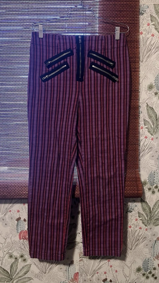 Silence Noise Womens 8 Purple Striped Malorie High-Rise Zip Pants - Image 2 of 4