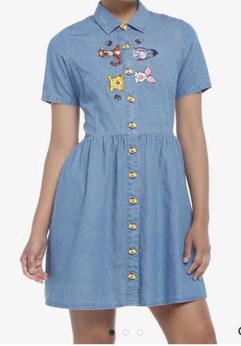 Hot Topic Disney Winnie Puuh und Freunde Retro Jeanskleid M Biene Knöpfe