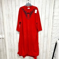 Vanity Fair Embroidered Fleece Caftan Womens Size L Red Vintage Loungewear Robe