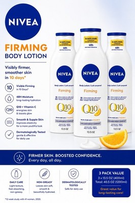 NIVEA Q10 Firming Body Lotion 13.5 oz Collagen Boost Vitamin C Lot Of 3 Exp 6/27