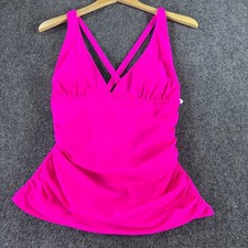 Beachsissi Tankini Top Women Large Neon Pink Ruched Cross Back NWT Swimwear