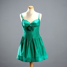 Vintage Kleid Smaragdgrüne Seide Gr. S/M Italien der 80er-90er Jahre Originell