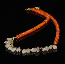 Opal Beaded And Tumble Necklace For Women Ethiopian Fire Opal Beaded Necklace