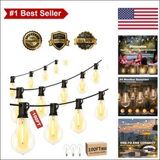 Outdoor String Lights 100FT 53 LED Bulbs Waterproof Shatterproof E12 Warm White