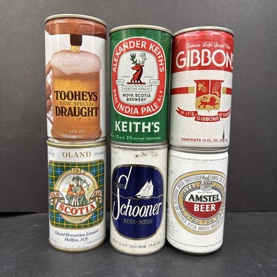 Lot of 6 Beer Cans 1970s Collection Old Scotia Schooner Tooheys Amstel gibbons