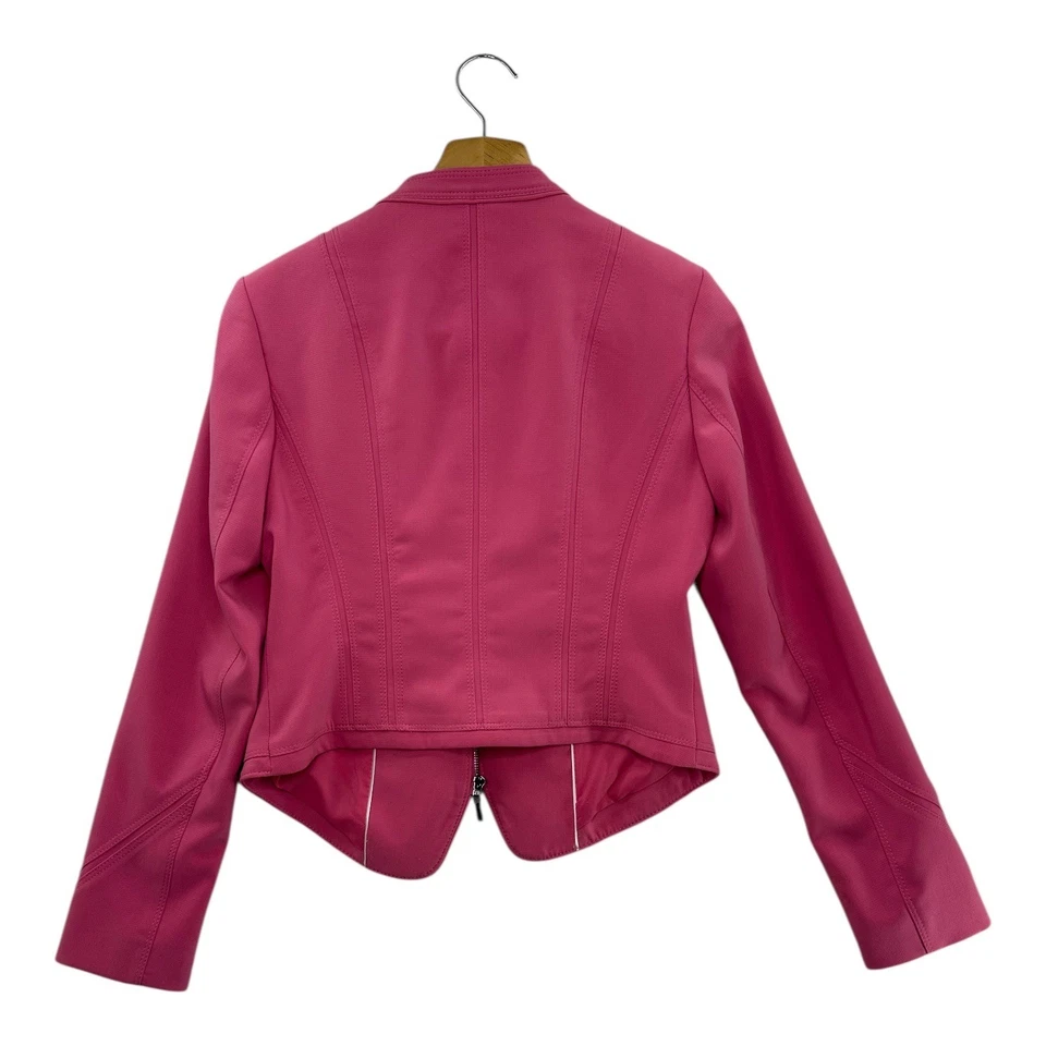 White House Black Market Pink Moto Jacket Faux Leather Trim Zipper Accent Size 6 - Image 3 of 4