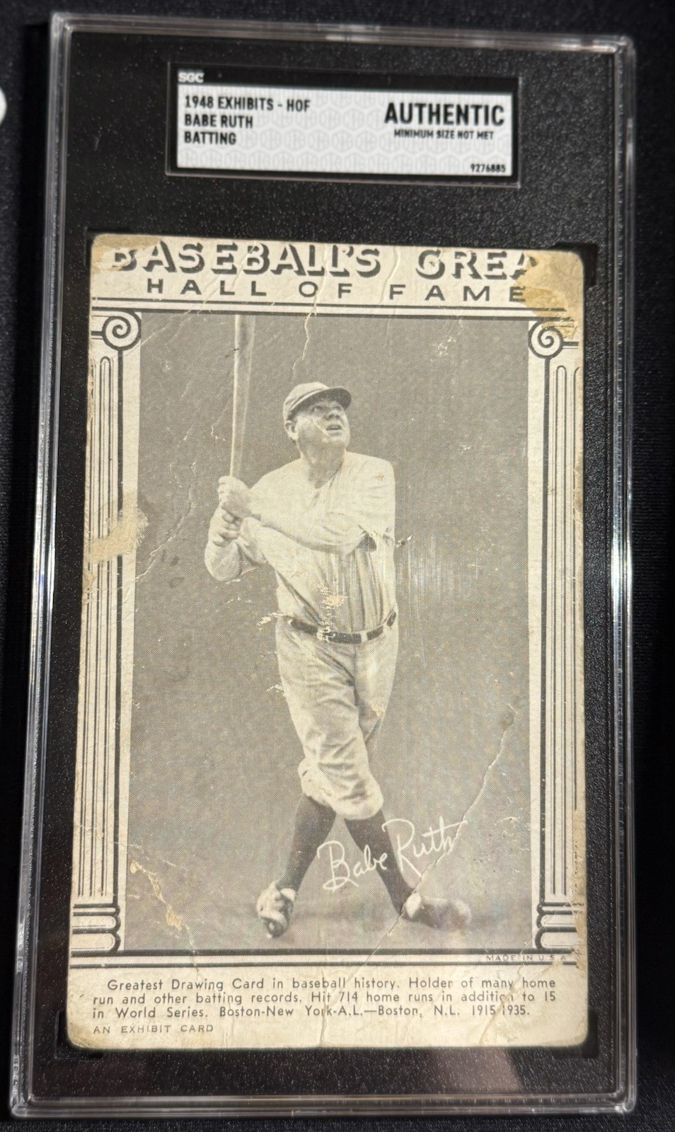 1948 Exhibits Baseball's Great Hall of Fame - Babe Ruth - Graded SGC Authentic! view 3