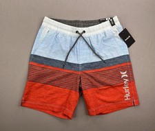 HURLEY MENS EPIC OMBRE STRIPED VOLLEY LINED SWIM SHORTS Red SZ M 7.5 INSEAM