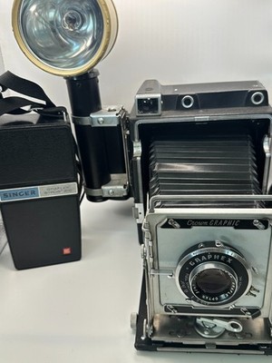 Graflex Crown Graphic 4x5 Press Camera w Optar 135mm Lens + Singer Graflex Strob