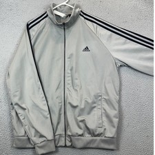 Adidas Track Jacket Mens XL Sportswear Grey Navy Blue 3-Stripe Full Zip EUC