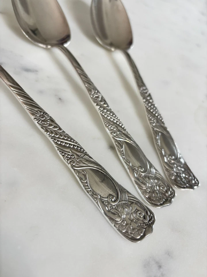 Juego de 3 cucharas para servir Art Nouveau Rogers & Broal sirena plateada Demitass  Foto 3 de 4