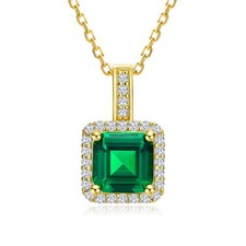 Simple Emerald Necklace for Women Wedding Anniversary 14K Gold Plated Sterlin...
