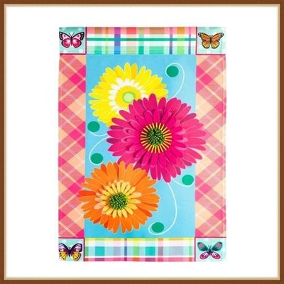 EVERGREEN GARDEN FLAG * PATTEREN BORDER GERBER DAISY * EMBELISHED APPLIQUE' NEW