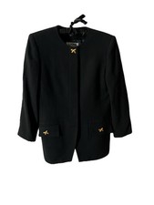 Kasper 90s Vintage Wool Black Blazer Gold Accents Sz 6