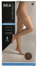 NEW 4 Pair 2XL - Silk Impressions Sheer Control Top Pantyhose Stockings COCOA