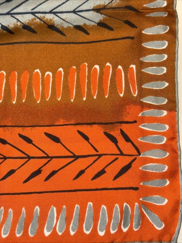 Vintage Vera Handrolled Silk Brown Orange Long Rectangle Scarf Japan 15"x44" - Picture 6 of 7