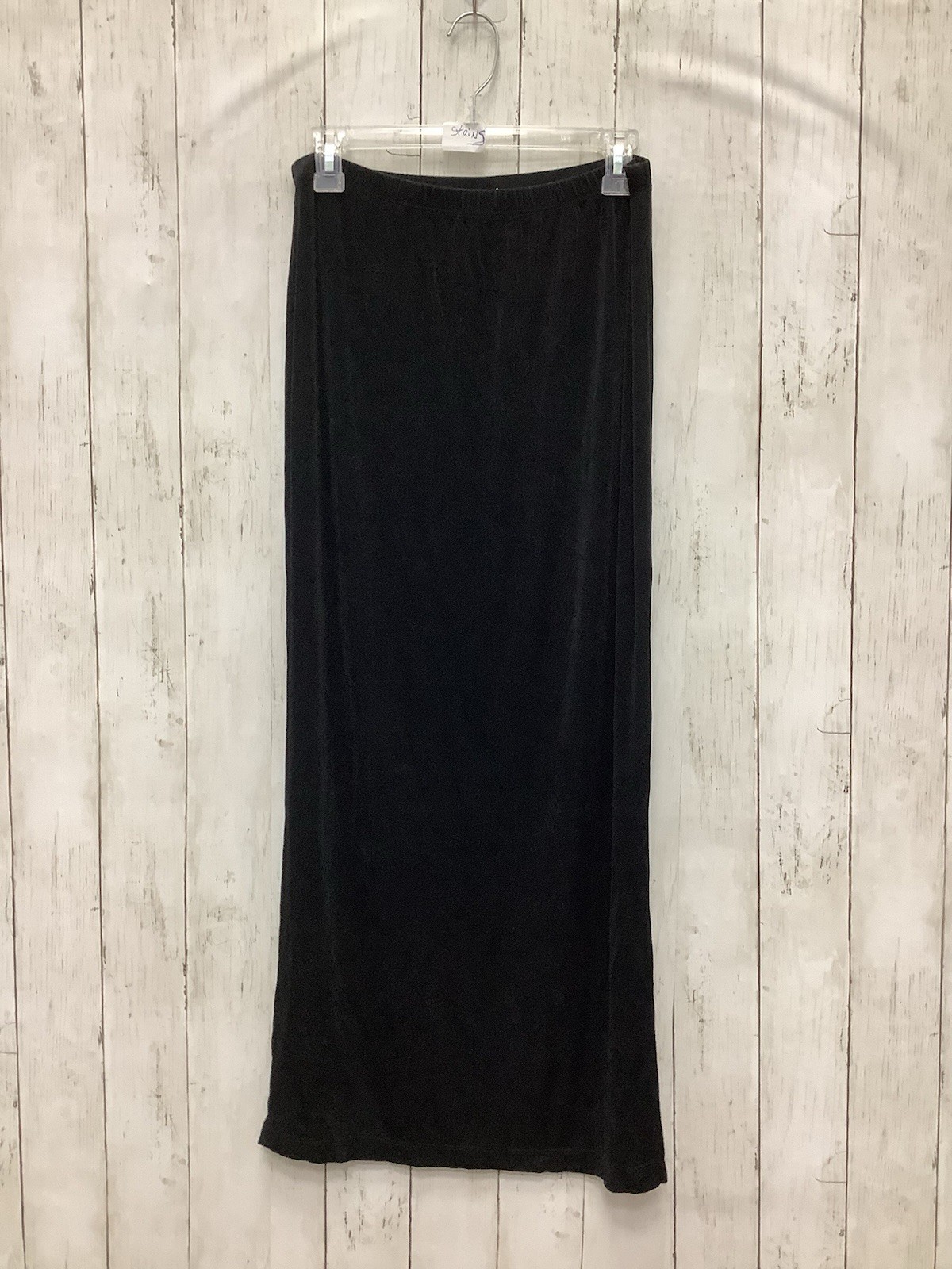 Chico's Black Velvet Maxi Skirt Size 1 Stretch Pull-On Long Straight Side Slit