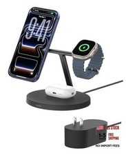 Qi2 15W Wireless Charging Station, 3 in 1 iPhone Charger Black Matte Finish