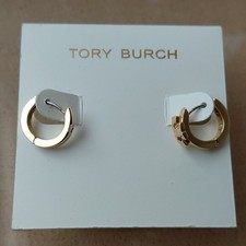 Tory Burch Gold-Plated Round Huggie Earrings Metal Hinged Closure Fashion