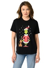 Women's and Women's Plus Dr. Seuss Grinch Max T-Shirt Christmas Holiday Black