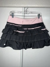 Rare Lululemon Back On Track Tennis Skirt Skort Coal / Pig Pink Ruffles Size 6