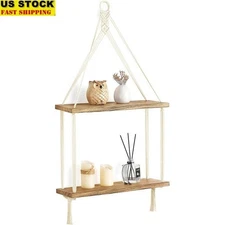 2 Tier Floating Shelf Wood Hanging Organizer Rustic Wall Décor Space Saving Home