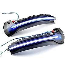 2pcs Dynamic Sequential Blink LED Side Mirror Turn Signal Light Blue+Yellow