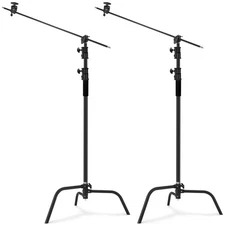 2 Pack 100% Heavy-Duty Steel C-Stand, Pro Photography Light Stand with 3.5'/1...