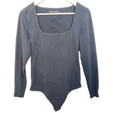 Abercrombie Fitch Black Knit Cotton Square Neck Long Sleeve Bodysuit Womens XL