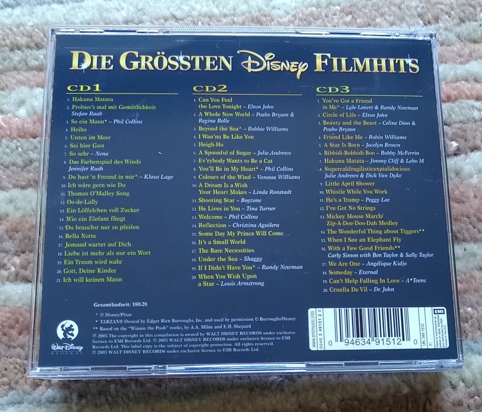 3 CD Box Die Grössten Disney Filmhits, Walt Disney Soundtrack, O.S.T., 2005 - Bild 3 von 4