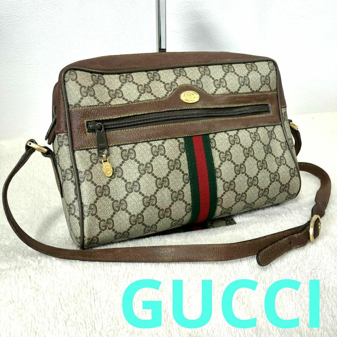 Vintage Gucci GG Leather Shoulder Bag Sherry Line Japan