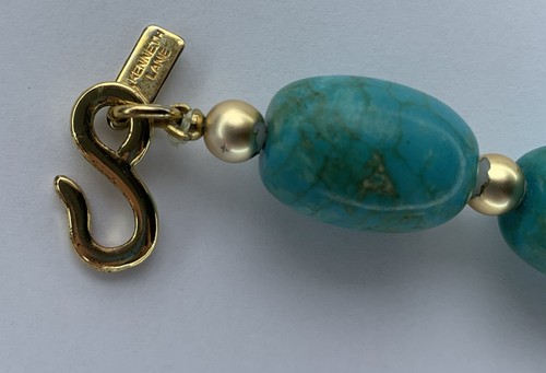 Kenneth Lane KJL Türkis Münze Halskette goldfarben klobige Perlen signiert 17 Zoll - Bild 10 von 17
