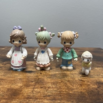 PRECIOUS MOMENTS SET OF 3 PVC GIRL And Sheep FIGURES MOVABLE HEAD AND ARMS