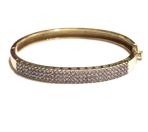 14k yellow gold 1.92ct Natural diamond bangle bracelet hinged 20.3g 7"