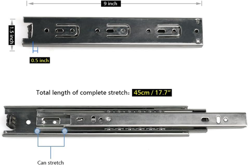 2 Pairs 9" Full Extension Ball Bearing Telescopic Drawer Slides Slide Rails (9 I - Picture 2 of 12