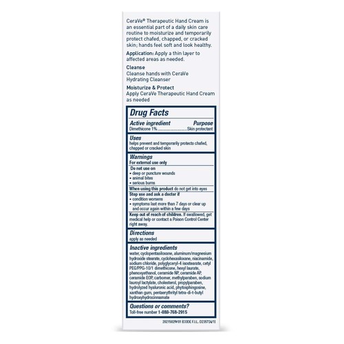 CeraVe Therapeutic Hand Cream for Dry Cracked Hands Unscented - 3oz - Picture 4 of 5