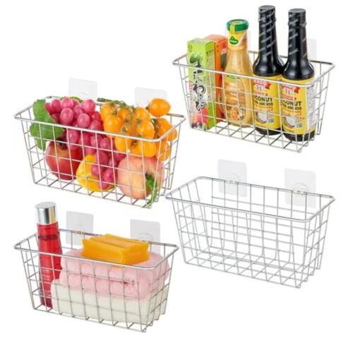 4pk Hanging Storage Basket/Bathroom Basket/Household Goods Storage Basket:Chrome